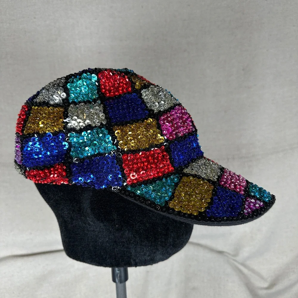 Multicolor Sequin Patchwork Baseball Cap Festival Rave Party‎ Hat Sparkly